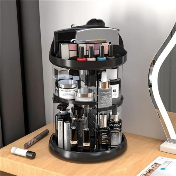 Rotating makeup organizer adjustable vanity storage rack for skincare - Picture 6 of 7